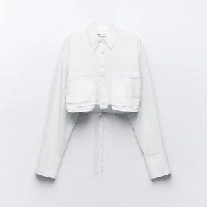 ZARA FRAYED LINEN BLEND SHIRT